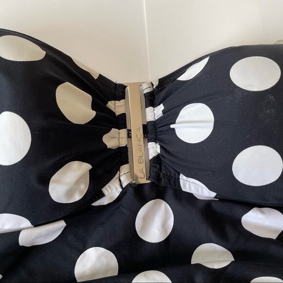 La Blanca Strapless Tankini Polka Dot Soft Cups Black White 8 EUC - Picture 4 of 8